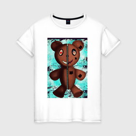 Женская футболка хлопок с принтом Криповый медведь в Кировске, 100% хлопок | прямой крой, круглый вырез горловины, длина до линии бедер, слегка спущенное плечо | 