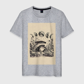 Мужская футболка хлопок с принтом Лягушка под грибом в Белгороде, 100% хлопок | прямой крой, круглый вырез горловины, длина до линии бедер, слегка спущенное плечо. | Тематика изображения на принте: 