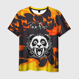 Мужская футболка 3D с принтом Pink Floyd рок панда и огонь в Санкт-Петербурге, 100% полиэфир | прямой крой, круглый вырез горловины, длина до линии бедер | Тематика изображения на принте: 