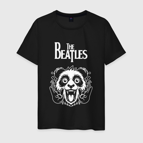 Мужская футболка хлопок с принтом The Beatles rock panda в Петрозаводске, 100% хлопок | прямой крой, круглый вырез горловины, длина до линии бедер, слегка спущенное плечо. | 