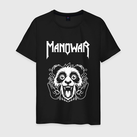 Мужская футболка хлопок с принтом Manowar rock panda в Белгороде, 100% хлопок | прямой крой, круглый вырез горловины, длина до линии бедер, слегка спущенное плечо. | Тематика изображения на принте: 