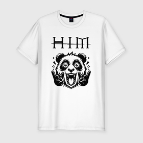 Мужская футболка хлопок Slim с принтом HIM   rock panda в Курске, 92% хлопок, 8% лайкра | приталенный силуэт, круглый вырез ворота, длина до линии бедра, короткий рукав | 