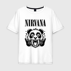 Мужская футболка хлопок Oversize с принтом Nirvana   rock panda в Тюмени, 100% хлопок | свободный крой, круглый ворот, “спинка” длиннее передней части | Тематика изображения на принте: 