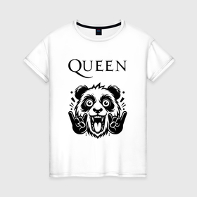 Женская футболка хлопок с принтом Queen   rock panda в Тюмени, 100% хлопок | прямой крой, круглый вырез горловины, длина до линии бедер, слегка спущенное плечо | 