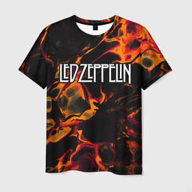 Мужская футболка 3D с принтом Led Zeppelin red lava в Курске, 100% полиэфир | прямой крой, круглый вырез горловины, длина до линии бедер | Тематика изображения на принте: 
