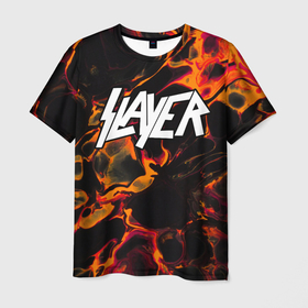 Мужская футболка 3D с принтом Slayer red lava , 100% полиэфир | прямой крой, круглый вырез горловины, длина до линии бедер | 