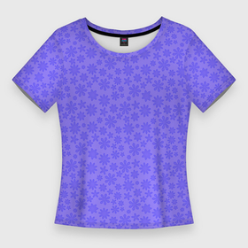 Женская футболка 3D Slim с принтом Яркий сине сиреневый в цветочек в Кировске,  |  | 
