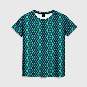 Женская футболка 3D с принтом Сине зелёный волнистый в Петрозаводске, 100% полиэфир ( синтетическое хлопкоподобное полотно) | прямой крой, круглый вырез горловины, длина до линии бедер | 