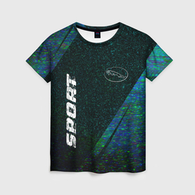 Женская футболка 3D с принтом Jaguar sport glitch blue , 100% полиэфир ( синтетическое хлопкоподобное полотно) | прямой крой, круглый вырез горловины, длина до линии бедер | 