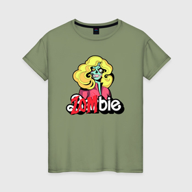 Женская футболка хлопок с принтом Барби зомби в Кировске, 100% хлопок | прямой крой, круглый вырез горловины, длина до линии бедер, слегка спущенное плечо | 