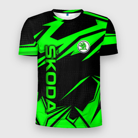 Мужская футболка 3D Slim с принтом Skoda   green uniform в Екатеринбурге, 100% полиэстер с улучшенными характеристиками | приталенный силуэт, круглая горловина, широкие плечи, сужается к линии бедра | 