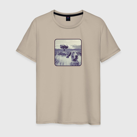 Мужская футболка хлопок с принтом Испуганная такса и ядерный гриб в Курске, 100% хлопок | прямой крой, круглый вырез горловины, длина до линии бедер, слегка спущенное плечо. | Тематика изображения на принте: 