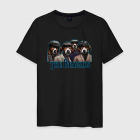 Мужская футболка хлопок с принтом Beatles beagles в Санкт-Петербурге, 100% хлопок | прямой крой, круглый вырез горловины, длина до линии бедер, слегка спущенное плечо. | 