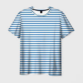 Мужская футболка 3D с принтом Белый в сине голубую полоску в Екатеринбурге, 100% полиэфир | прямой крой, круглый вырез горловины, длина до линии бедер | 