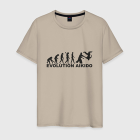 Мужская футболка хлопок с принтом Эволюция айкидо в Кировске, 100% хлопок | прямой крой, круглый вырез горловины, длина до линии бедер, слегка спущенное плечо. | 