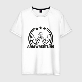 Мужская футболка хлопок с принтом Arm wrestling в Кировске, 100% хлопок | прямой крой, круглый вырез горловины, длина до линии бедер, слегка спущенное плечо. | 