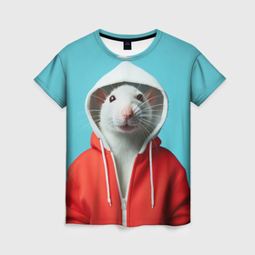 Женская футболка 3D с принтом Крыс в балахоне в Екатеринбурге, 100% полиэфир ( синтетическое хлопкоподобное полотно) | прямой крой, круглый вырез горловины, длина до линии бедер | 