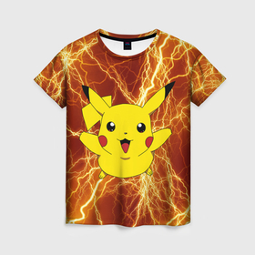 Женская футболка 3D с принтом Pikachu yellow lightning в Тюмени, 100% полиэфир ( синтетическое хлопкоподобное полотно) | прямой крой, круглый вырез горловины, длина до линии бедер | 