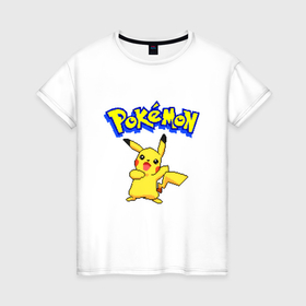 Женская футболка хлопок с принтом Pikachu 8 bit pixels в Тюмени, 100% хлопок | прямой крой, круглый вырез горловины, длина до линии бедер, слегка спущенное плечо | 