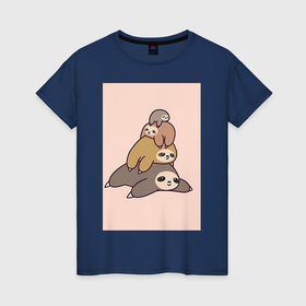 Женская футболка хлопок с принтом Ленивец тотемное животное в Курске, 100% хлопок | прямой крой, круглый вырез горловины, длина до линии бедер, слегка спущенное плечо | 
