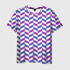 Мужская футболка 3D с принтом Паттерн синих и фиолетовых прямоугольников в Санкт-Петербурге, 100% полиэфир | прямой крой, круглый вырез горловины, длина до линии бедер | 