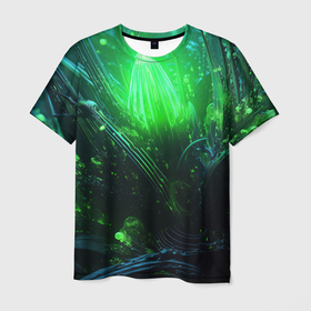 Мужская футболка 3D с принтом Зеленая кислотная яркая неоновая абстракция в Курске, 100% полиэфир | прямой крой, круглый вырез горловины, длина до линии бедер | 