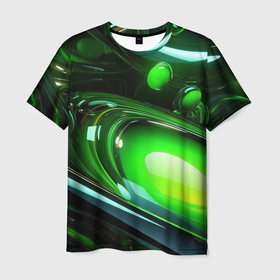 Мужская футболка 3D с принтом Зеленая кислотная  яркая неоновая абстракция в Петрозаводске, 100% полиэфир | прямой крой, круглый вырез горловины, длина до линии бедер | 