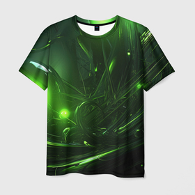 Мужская футболка 3D с принтом Зеленая  кислотная яркая неоновая абстракция в Екатеринбурге, 100% полиэфир | прямой крой, круглый вырез горловины, длина до линии бедер | 