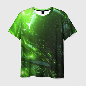 Мужская футболка 3D с принтом Зеленая кислотная яркая неоновая   абстракция в Екатеринбурге, 100% полиэфир | прямой крой, круглый вырез горловины, длина до линии бедер | Тематика изображения на принте: 