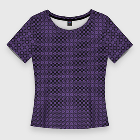 Женская футболка 3D Slim с принтом Чёрно сиреневый узоры в Санкт-Петербурге,  |  | 