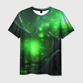 Мужская футболка 3D с принтом Зеленая кислотная яркая неоновая      абстракция в Екатеринбурге, 100% полиэфир | прямой крой, круглый вырез горловины, длина до линии бедер | 