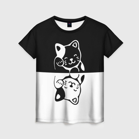 Женская футболка 3D с принтом Котик в отражении в Курске, 100% полиэфир ( синтетическое хлопкоподобное полотно) | прямой крой, круглый вырез горловины, длина до линии бедер | 