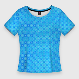 Женская футболка 3D Slim с принтом Лазурный голубой цветочный паттерн в Белгороде,  |  | 