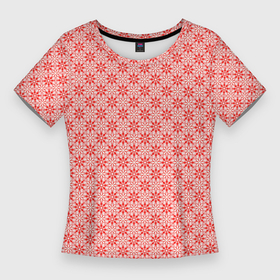 Женская футболка 3D Slim с принтом Светлый красно розовый паттерн цветочный ,  |  | 