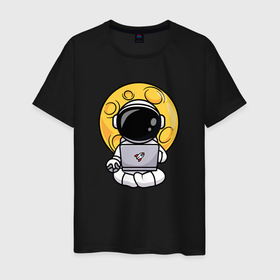 Мужская футболка хлопок с принтом Космонавт программист в Санкт-Петербурге, 100% хлопок | прямой крой, круглый вырез горловины, длина до линии бедер, слегка спущенное плечо. | Тематика изображения на принте: 