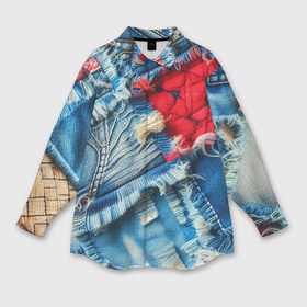 Женская рубашка oversize 3D с принтом Авангардный джинсовый пэчворк   нейросеть в Екатеринбурге,  |  | 