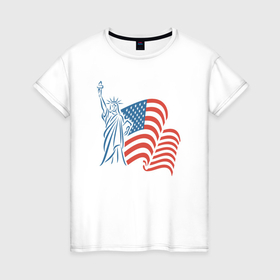 Женская футболка хлопок с принтом США Нью Йорк в Екатеринбурге, 100% хлопок | прямой крой, круглый вырез горловины, длина до линии бедер, слегка спущенное плечо | 