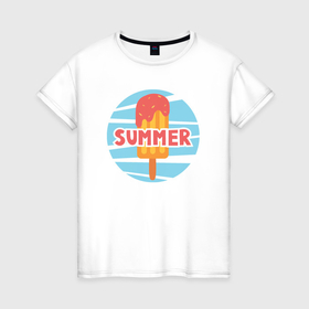 Женская футболка хлопок с принтом Summer ice cream в Кировске, 100% хлопок | прямой крой, круглый вырез горловины, длина до линии бедер, слегка спущенное плечо | 