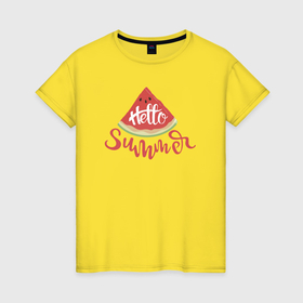 Женская футболка хлопок с принтом Summer hello в Петрозаводске, 100% хлопок | прямой крой, круглый вырез горловины, длина до линии бедер, слегка спущенное плечо | 