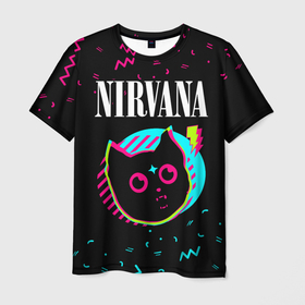 Мужская футболка 3D с принтом Nirvana   rock star cat , 100% полиэфир | прямой крой, круглый вырез горловины, длина до линии бедер | 
