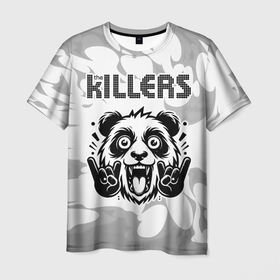 Мужская футболка 3D с принтом The Killers рок панда на светлом фоне в Новосибирске, 100% полиэфир | прямой крой, круглый вырез горловины, длина до линии бедер | 