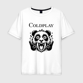 Мужская футболка хлопок Oversize с принтом Coldplay   rock panda в Курске, 100% хлопок | свободный крой, круглый ворот, “спинка” длиннее передней части | 