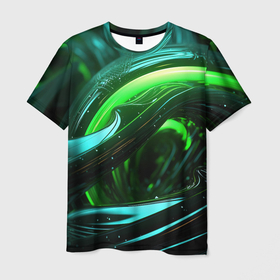 Мужская футболка 3D с принтом Кислотная зеленая яркая неоновая   абстракция в Петрозаводске, 100% полиэфир | прямой крой, круглый вырез горловины, длина до линии бедер | 