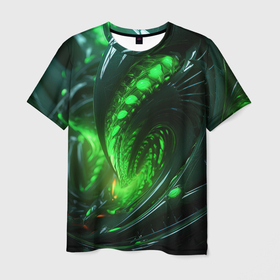 Мужская футболка 3D с принтом Кислотная зеленая   яркая неоновая абстракция в Екатеринбурге, 100% полиэфир | прямой крой, круглый вырез горловины, длина до линии бедер | 