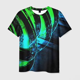 Мужская футболка 3D с принтом Кислотная   зеленая яркая неоновая абстракция в Курске, 100% полиэфир | прямой крой, круглый вырез горловины, длина до линии бедер | 