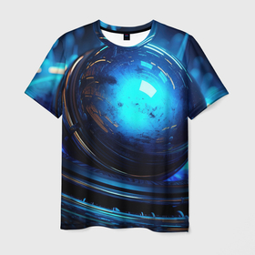 Мужская футболка 3D с принтом Кислотная синяя яркая неоновая     абстракция в Курске, 100% полиэфир | прямой крой, круглый вырез горловины, длина до линии бедер | 