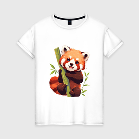 Женская футболка хлопок с принтом The Red Panda в Курске, 100% хлопок | прямой крой, круглый вырез горловины, длина до линии бедер, слегка спущенное плечо | 