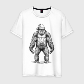 Мужская футболка хлопок с принтом Новогодняя горилла в Кировске, 100% хлопок | прямой крой, круглый вырез горловины, длина до линии бедер, слегка спущенное плечо. | Тематика изображения на принте: 