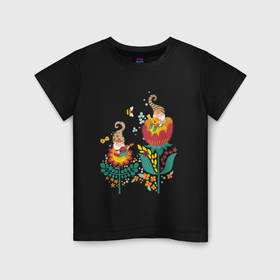 Детская футболка хлопок с принтом Милые гномы в цветах в Кировске, 100% хлопок | круглый вырез горловины, полуприлегающий силуэт, длина до линии бедер | 