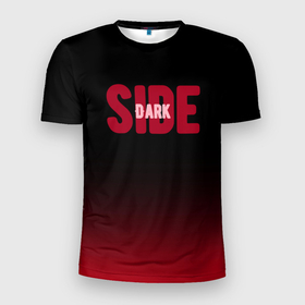 Мужская футболка 3D Slim с принтом Dark side тёмная сторона градиент красно чёрный в Белгороде, 100% полиэстер с улучшенными характеристиками | приталенный силуэт, круглая горловина, широкие плечи, сужается к линии бедра | 